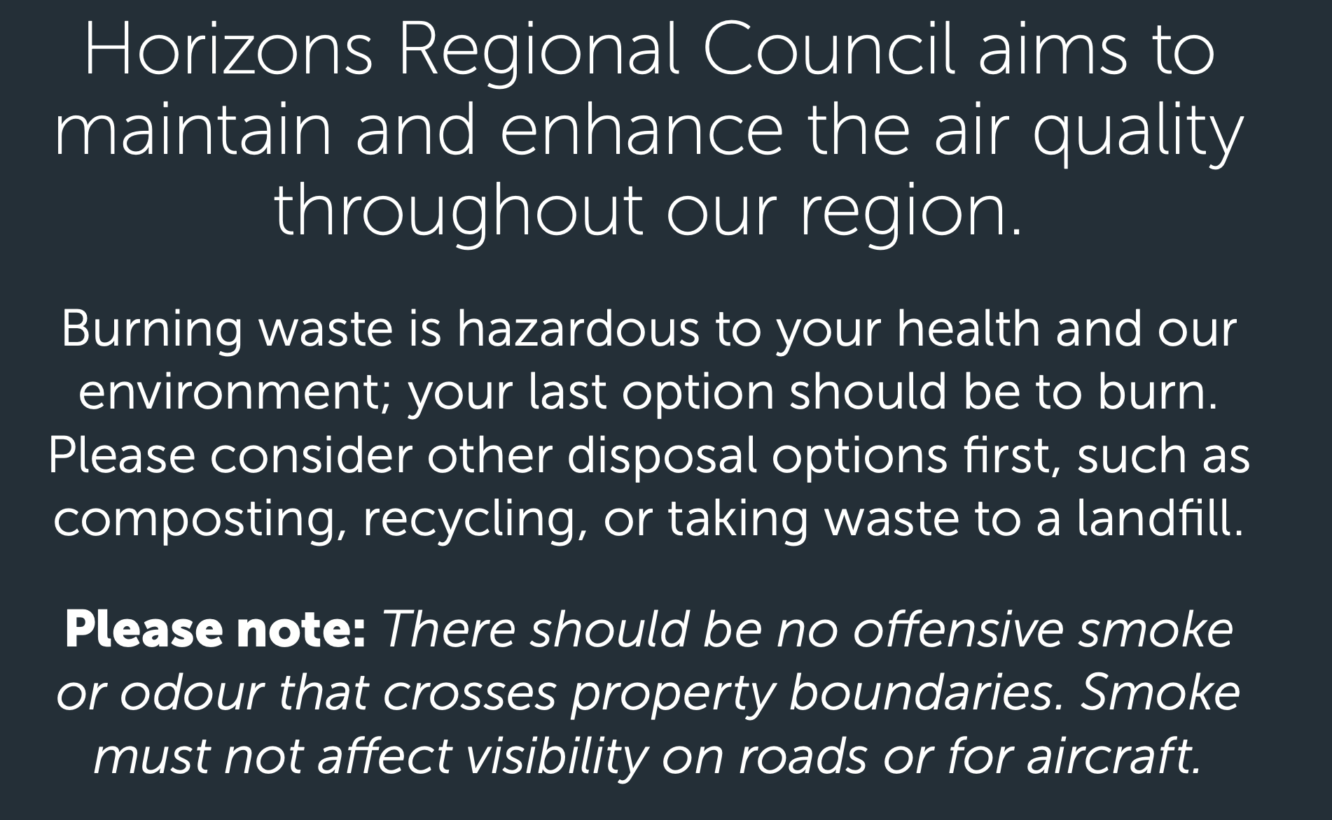 Burning waste notice from Horizons Regional Council. 