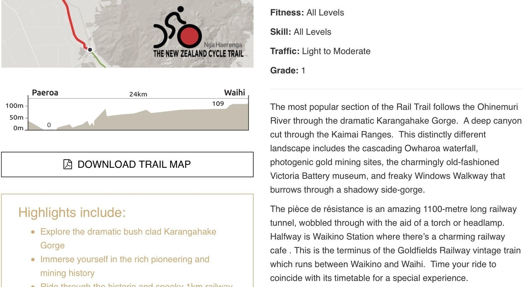 Web page screenshot about the bike trail. 