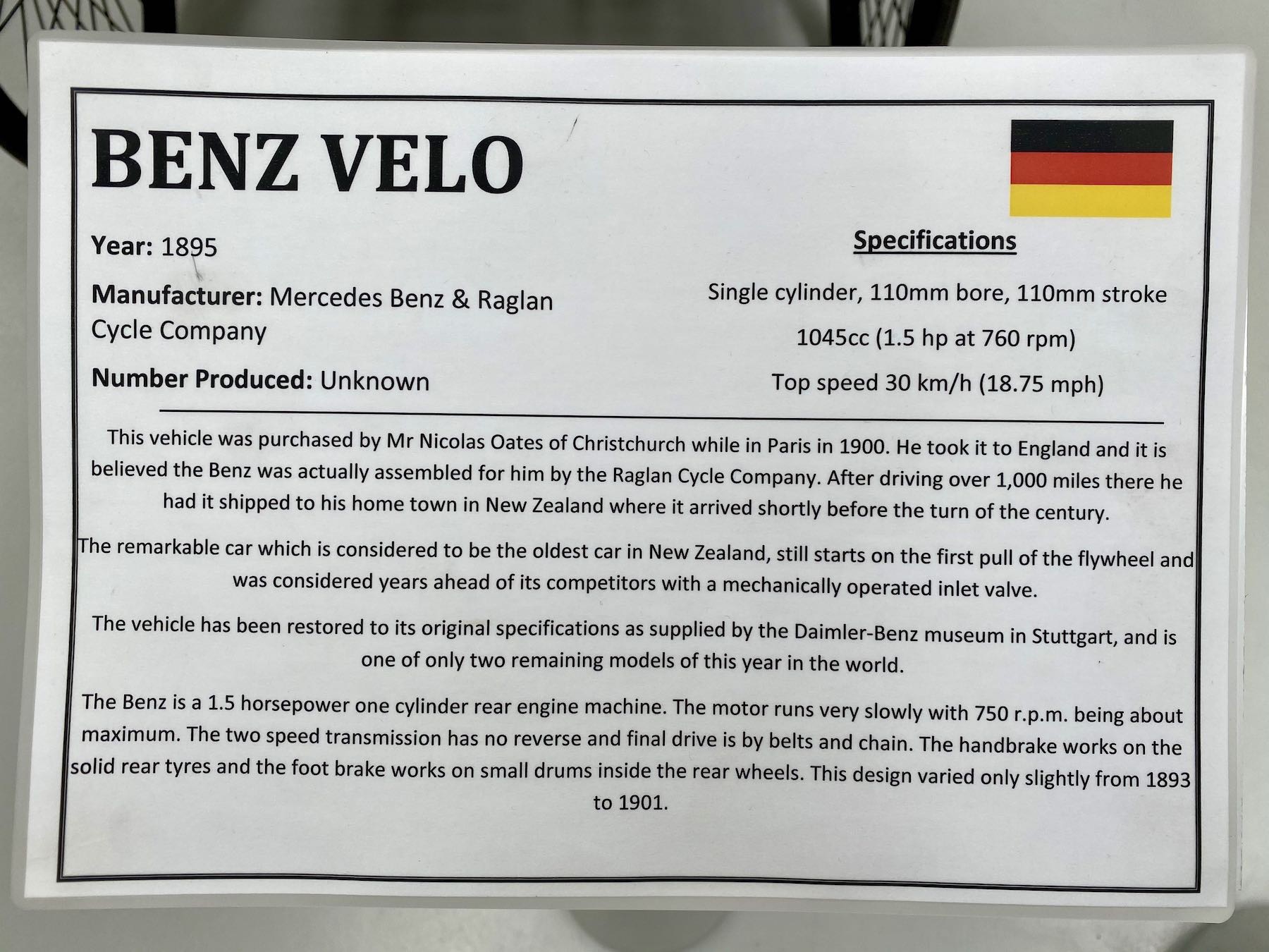 Benz velo info card. 