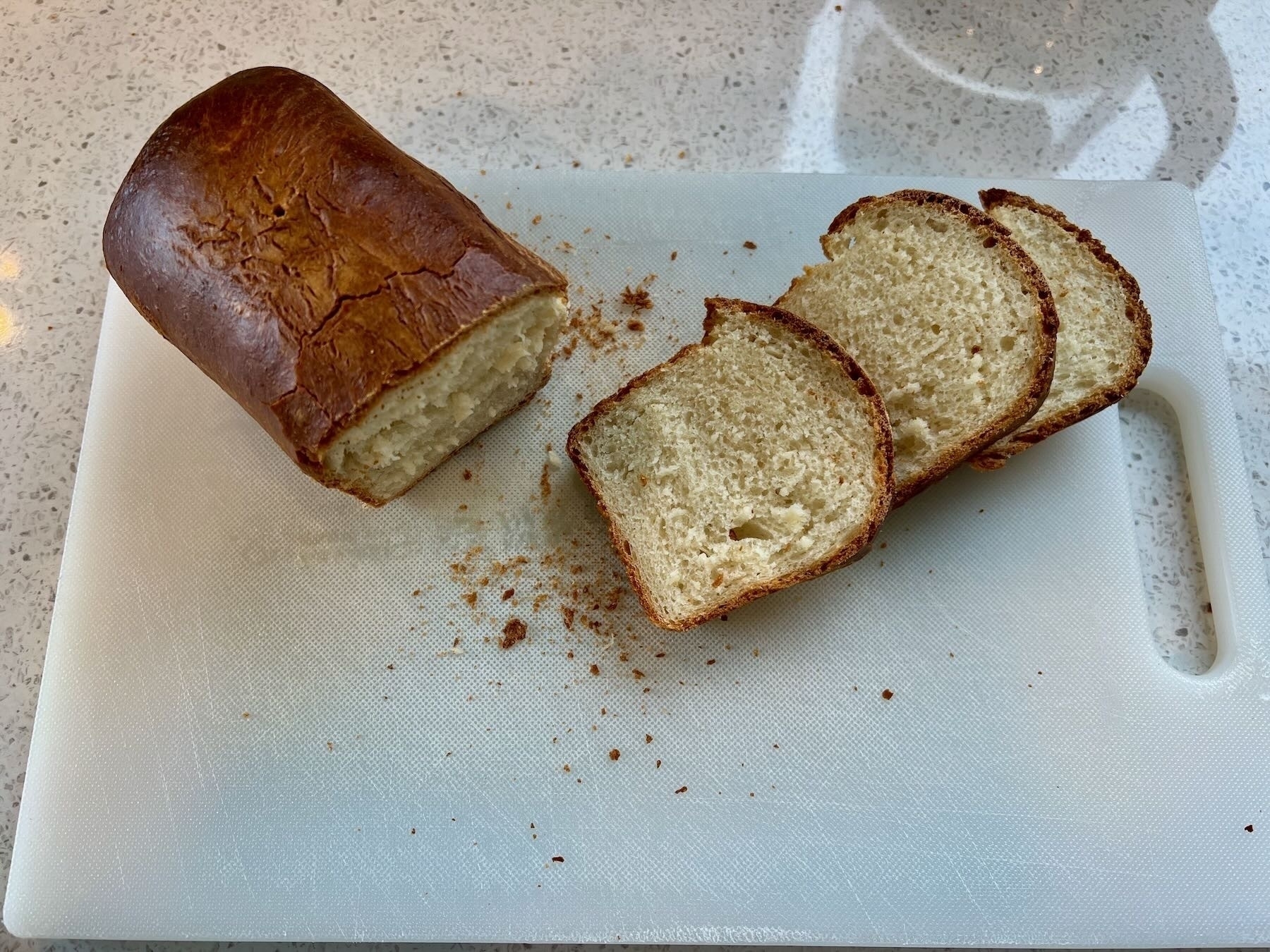 Finished loaf with slices cut. 