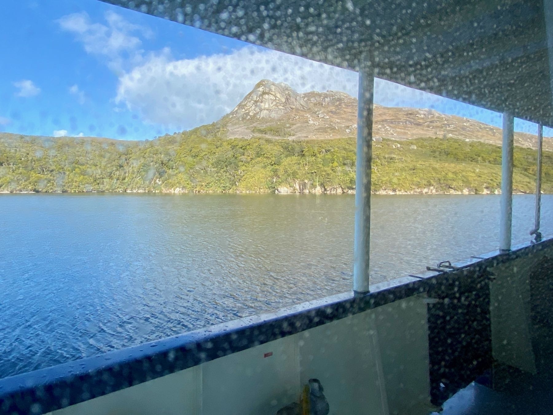 View of Bald Cone from inside the Milford Wanderer. 