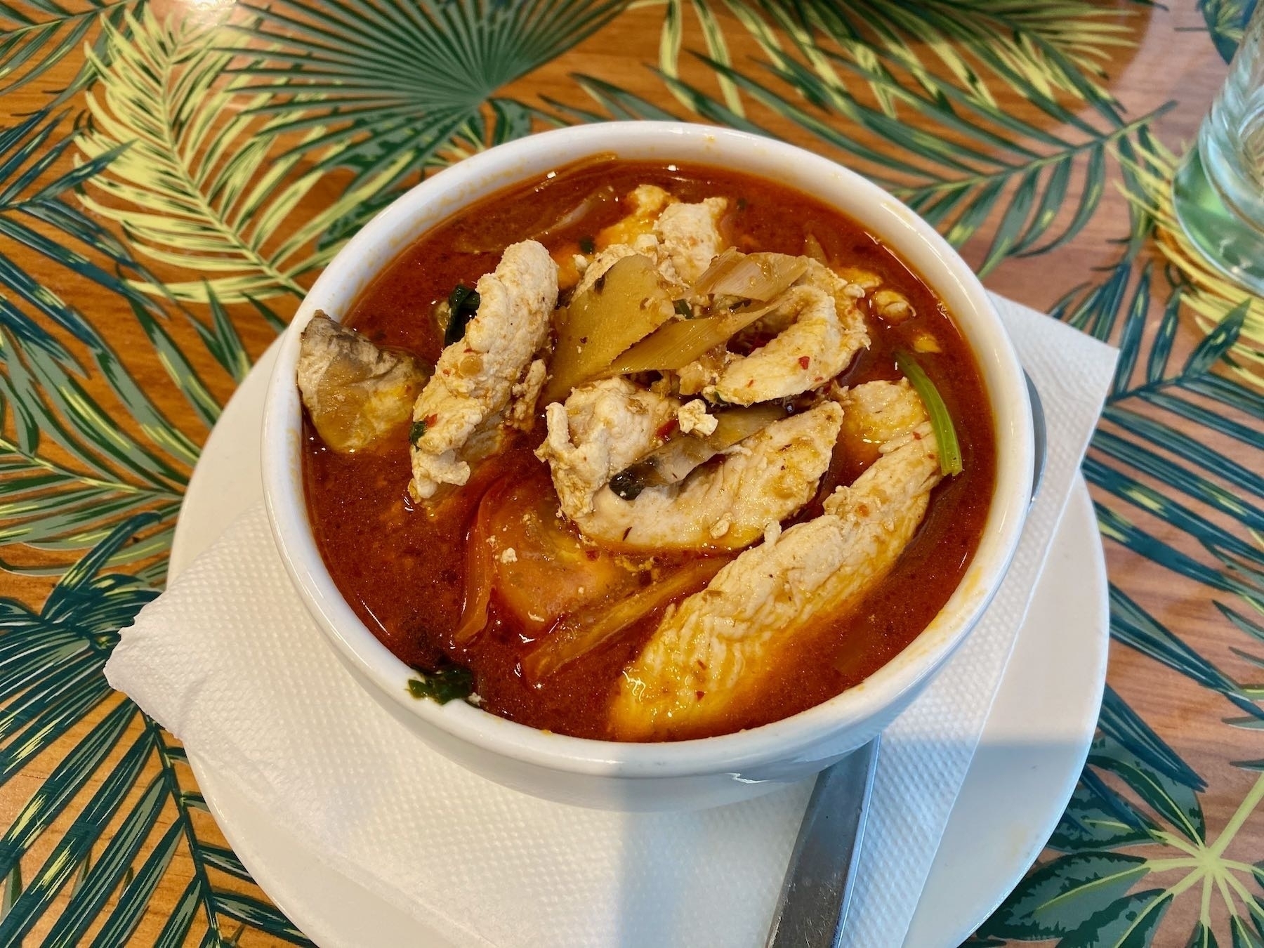 A bowl of Tom Kha Gai soup.