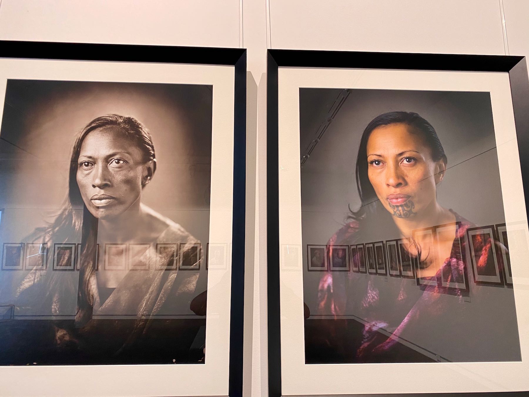 Two photos of the same woman, side by side. The old photo technique shows no chin tattoo the modern technique does.