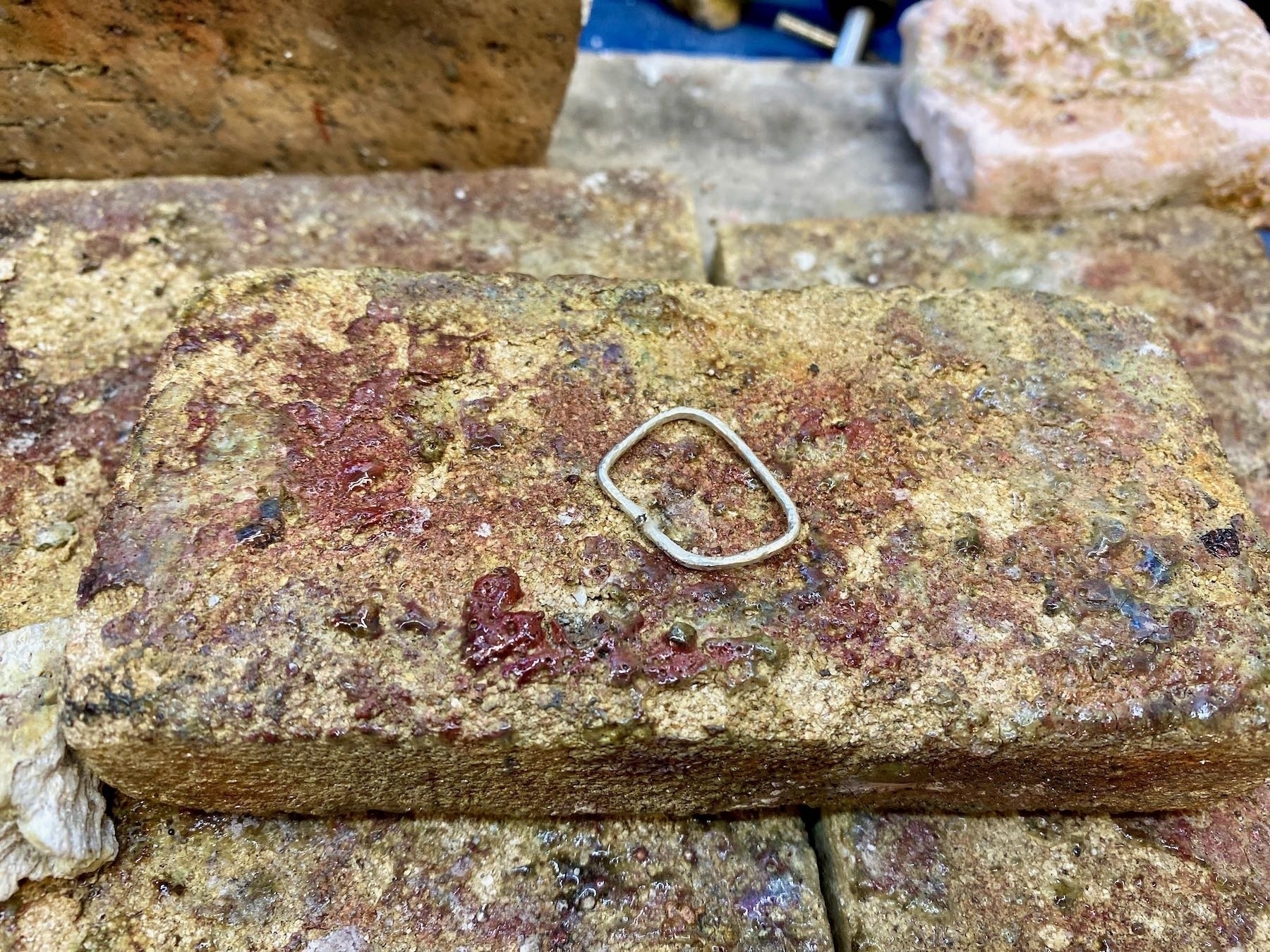 A silver ring about to be soldered. 