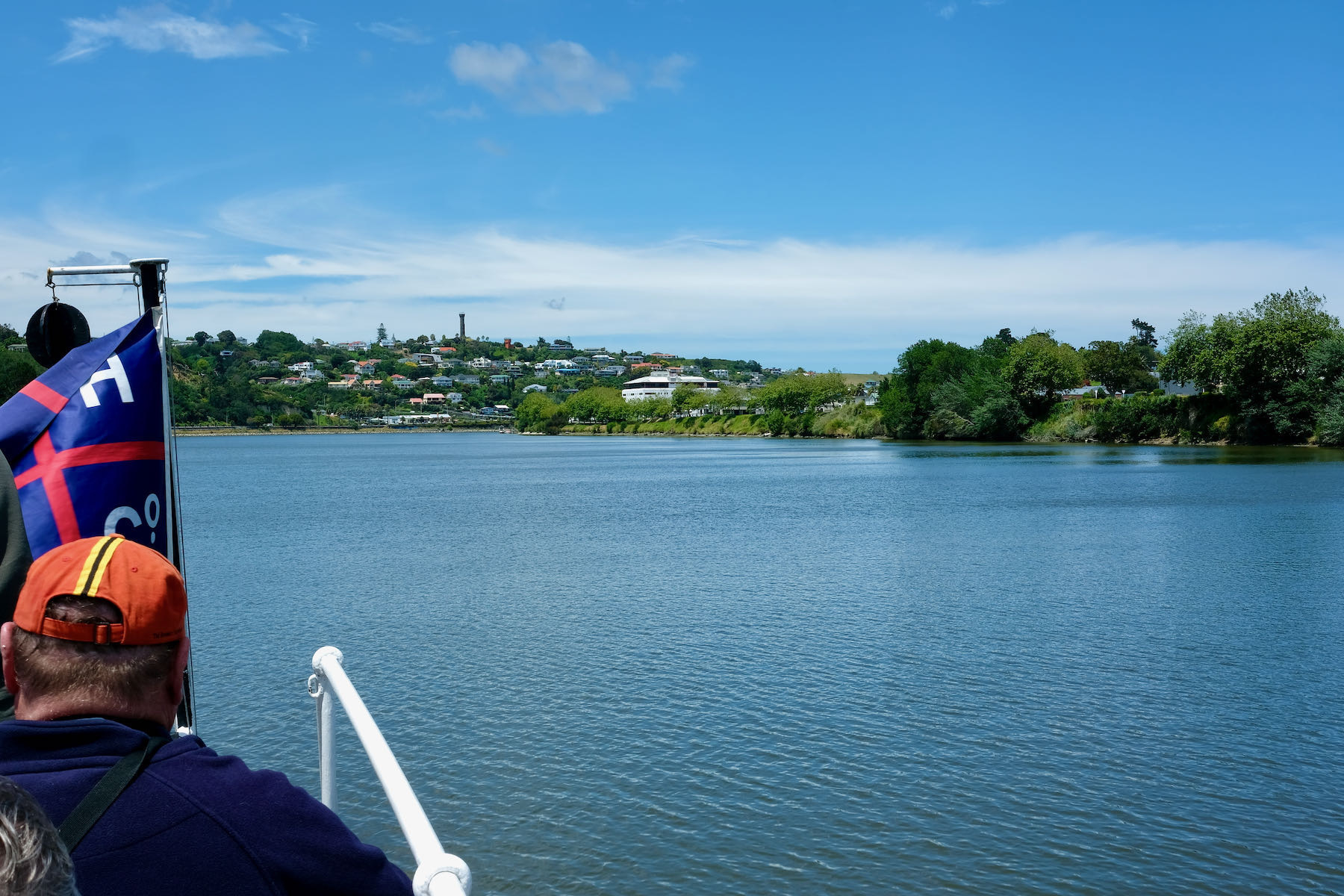 River, hills, city and tower. 