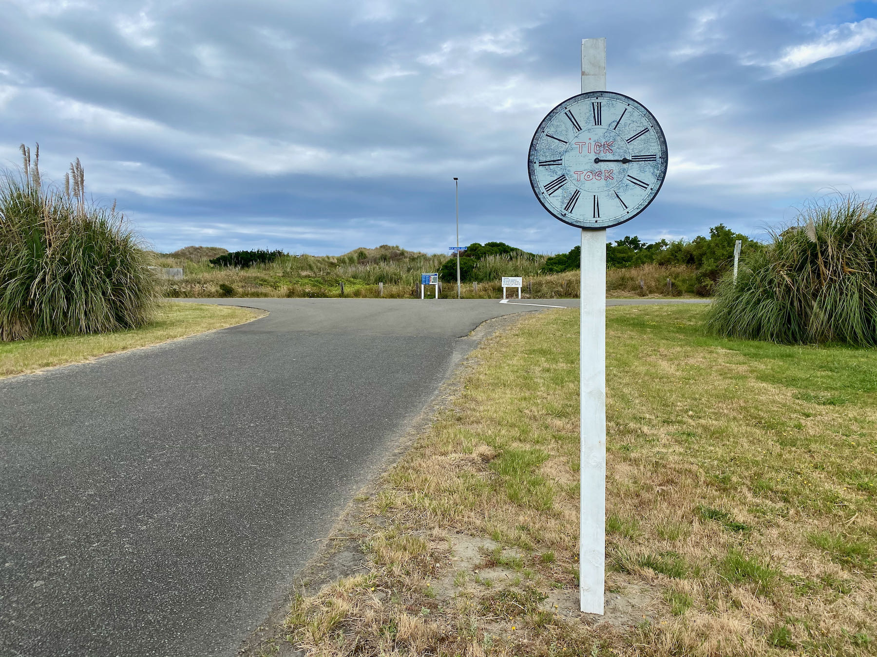 Clock face on a post. 