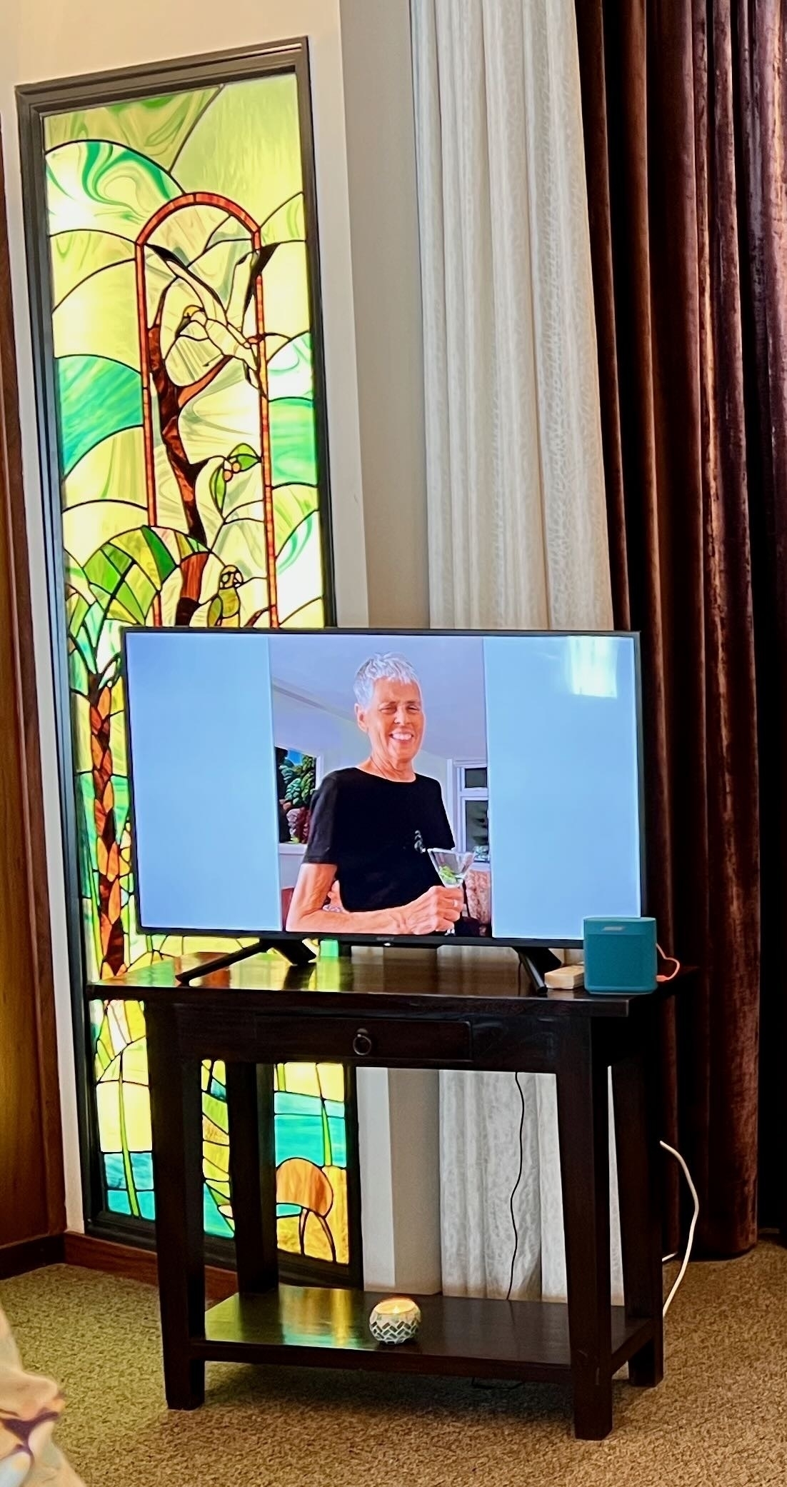 Alana photo on screen at her cremation. 