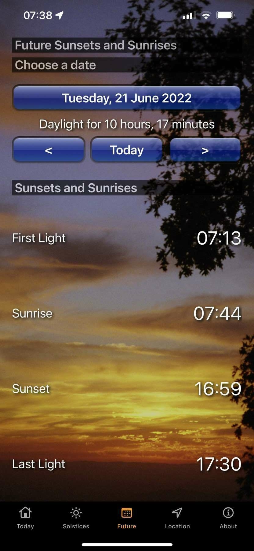 Times for sunrise and set on Winter solstice. 