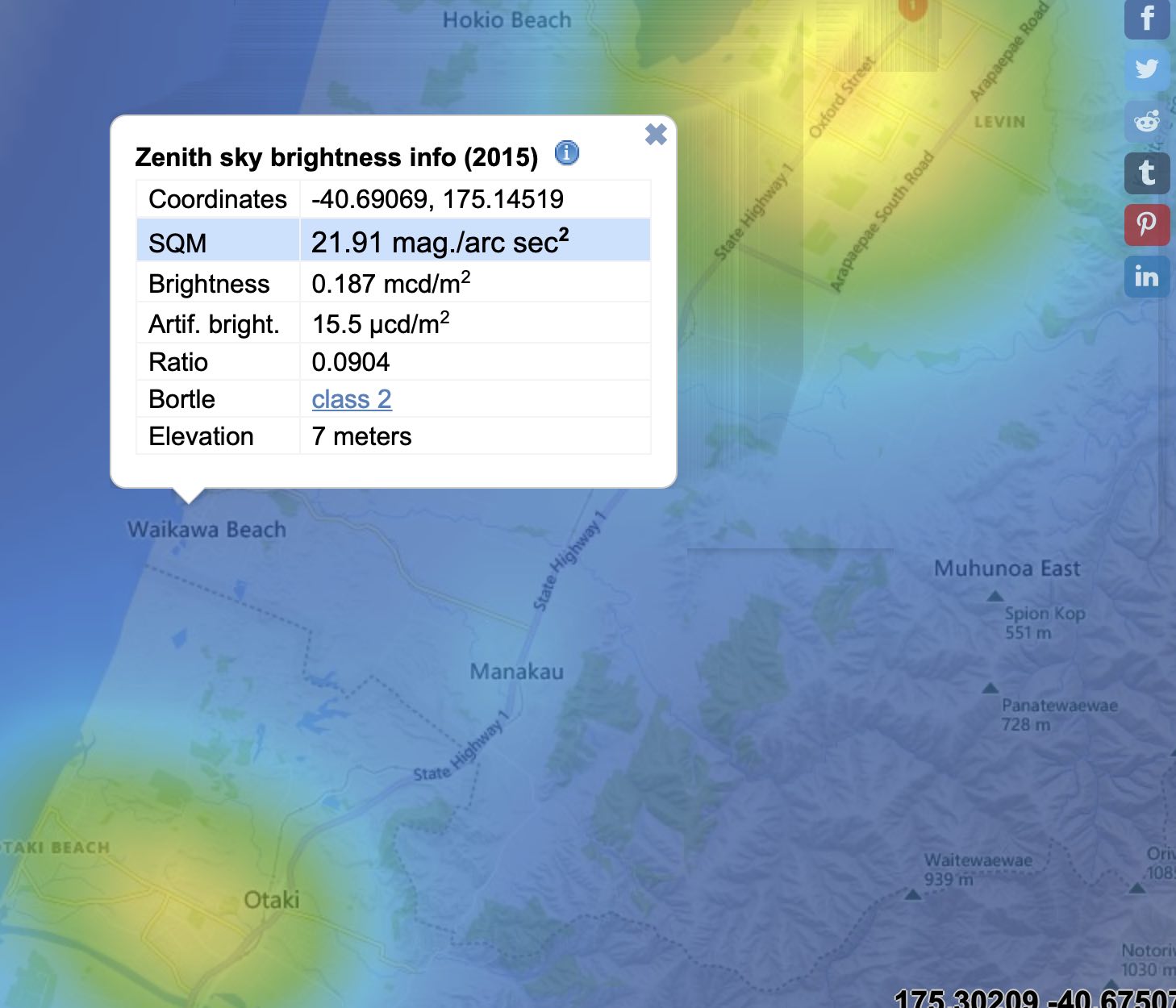 Screenshot of Waikawa Beach data showing Class 2.