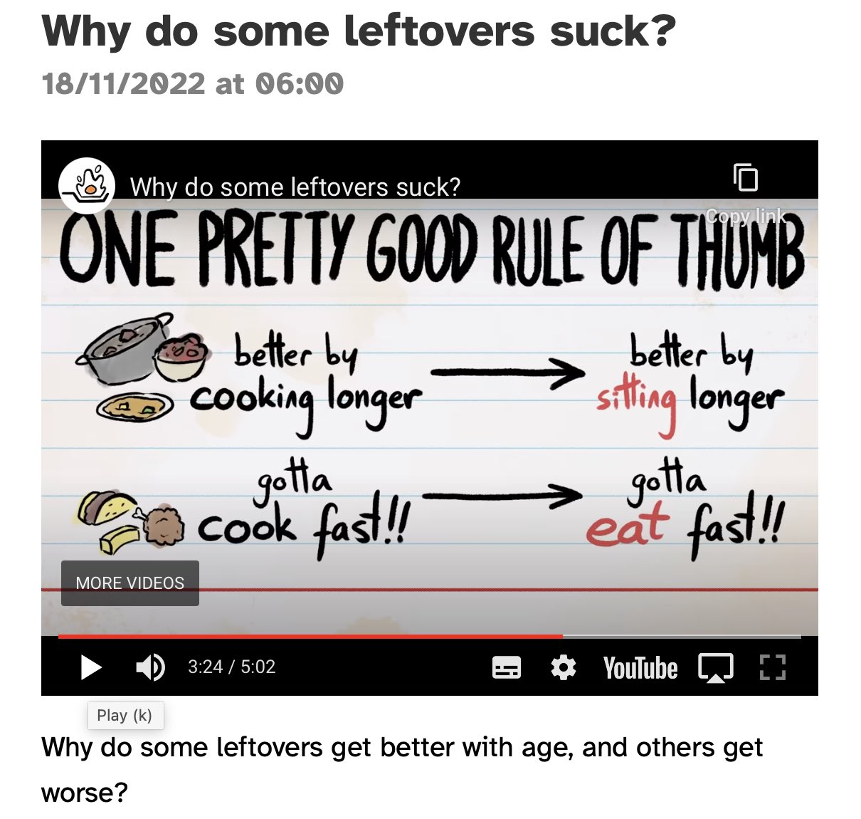 Screenshot from Why do some leftovers suck? 