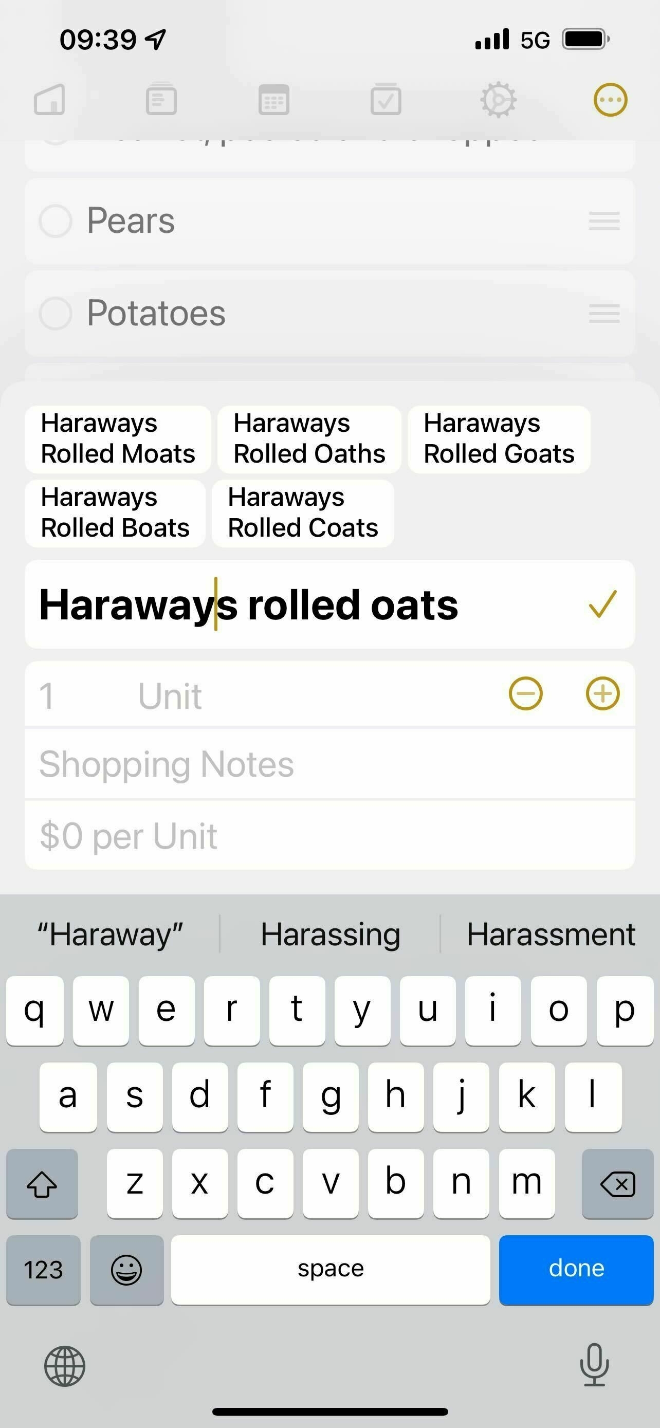 Holarious autocorrections for Harraways Rolled Oats. 