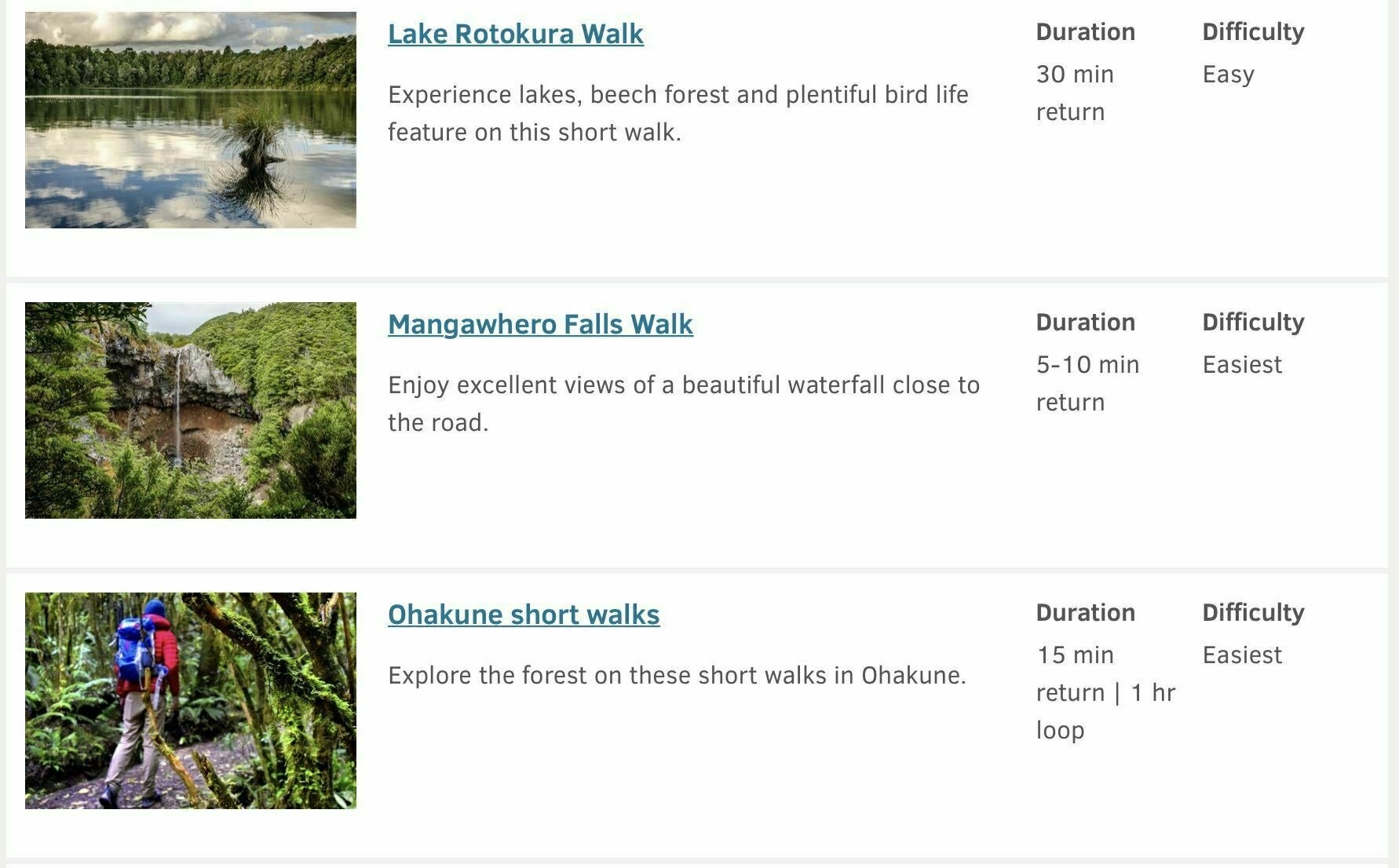 Screenshot of the listings for a few walks. 