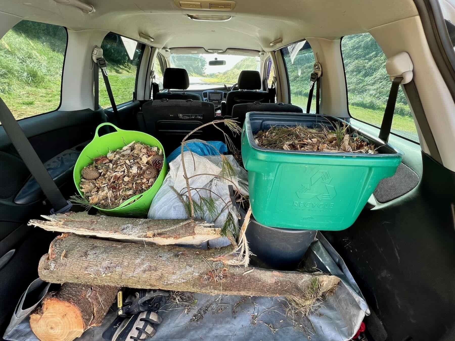 Mulch and firewood in the boot of my car. 