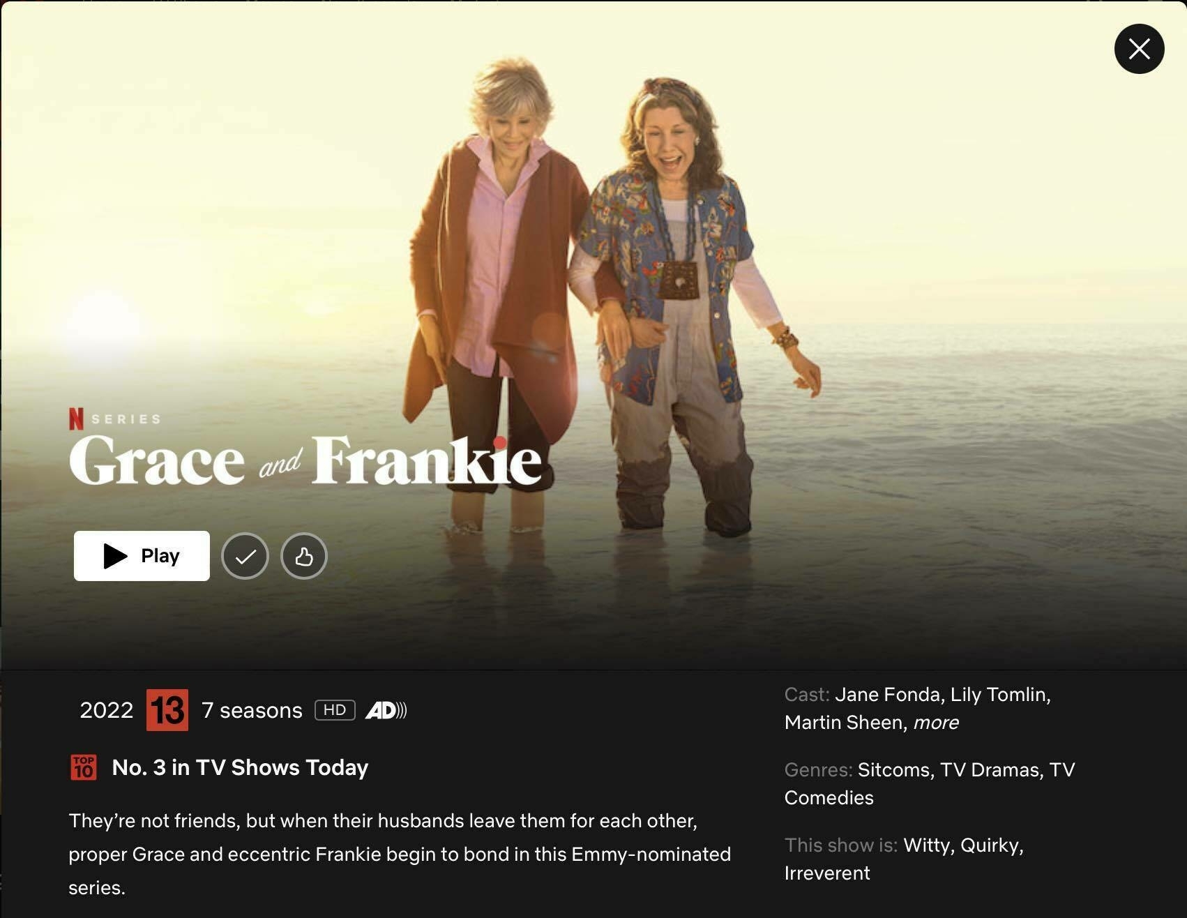 Screen Shot from Grace and Frankie, showing Jane Fonda and Lily Tomlin.  