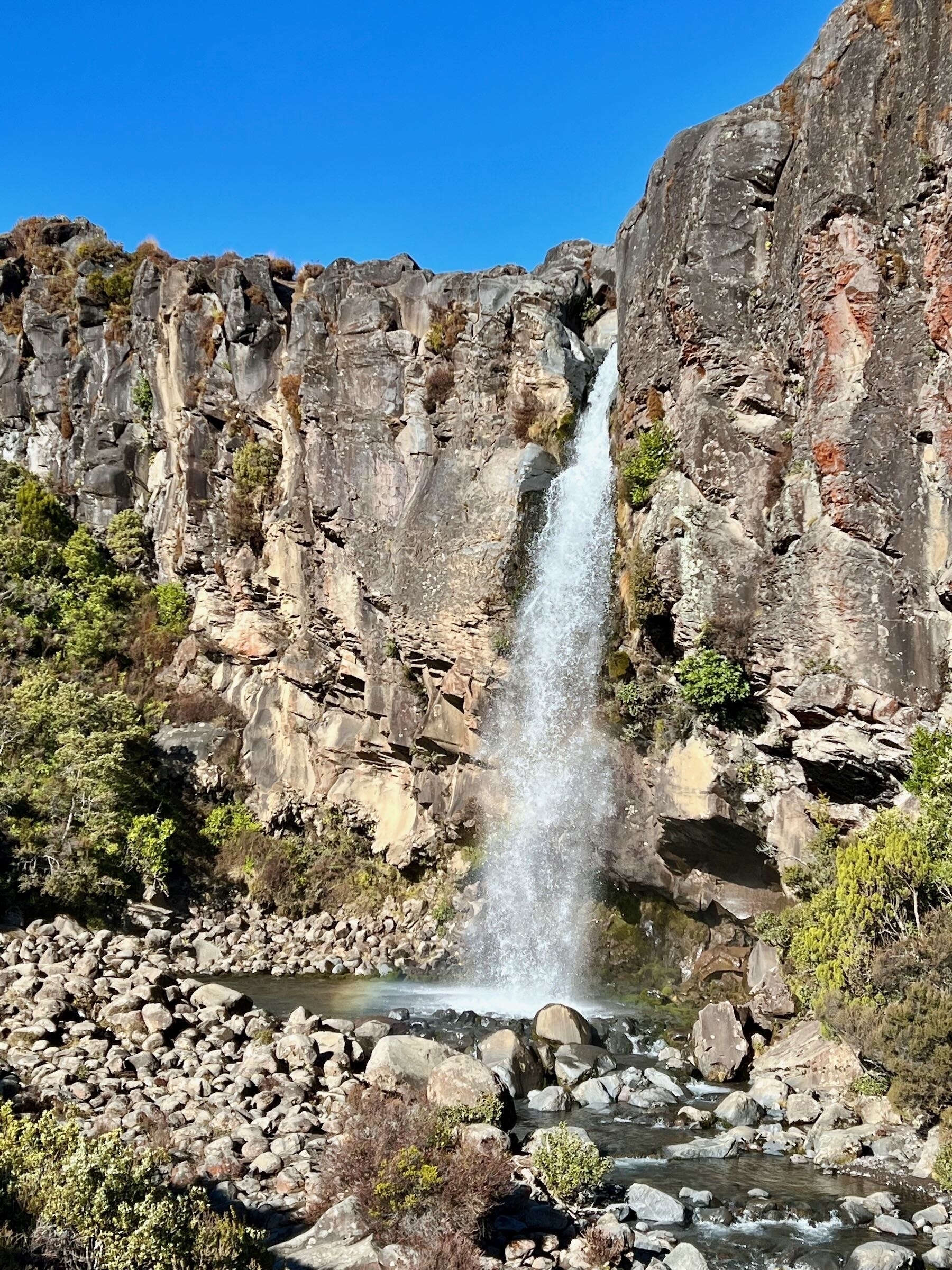 Taranaki Falls thunder through solid rock. 