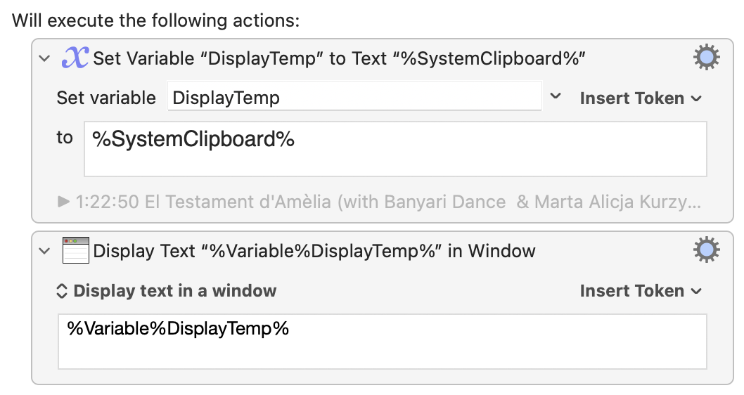 The macro puts the clipboard in a variable then displays the variable in a floating window. 