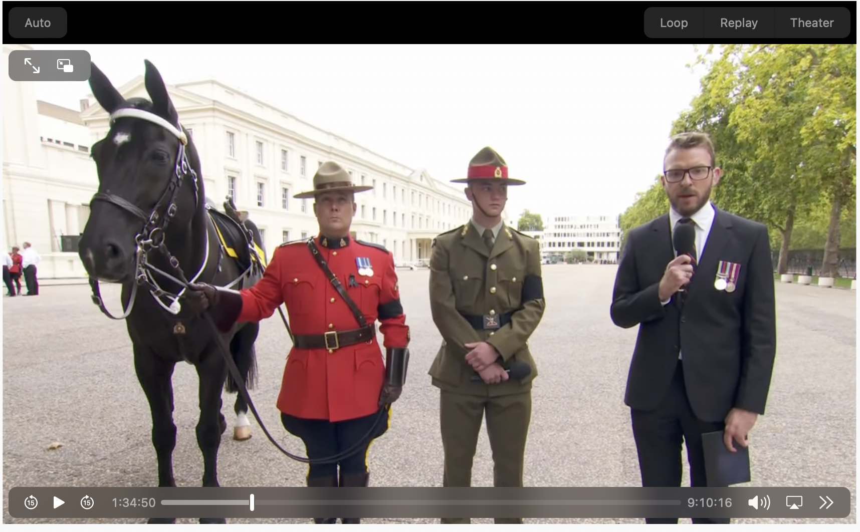 Mountie (with horse), and the Kiwi lad, with interviewer. 