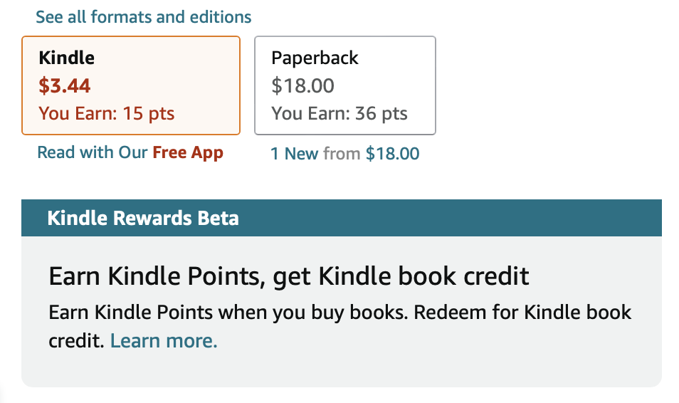 Screenshot of Kindle Rewards Beta notice. 