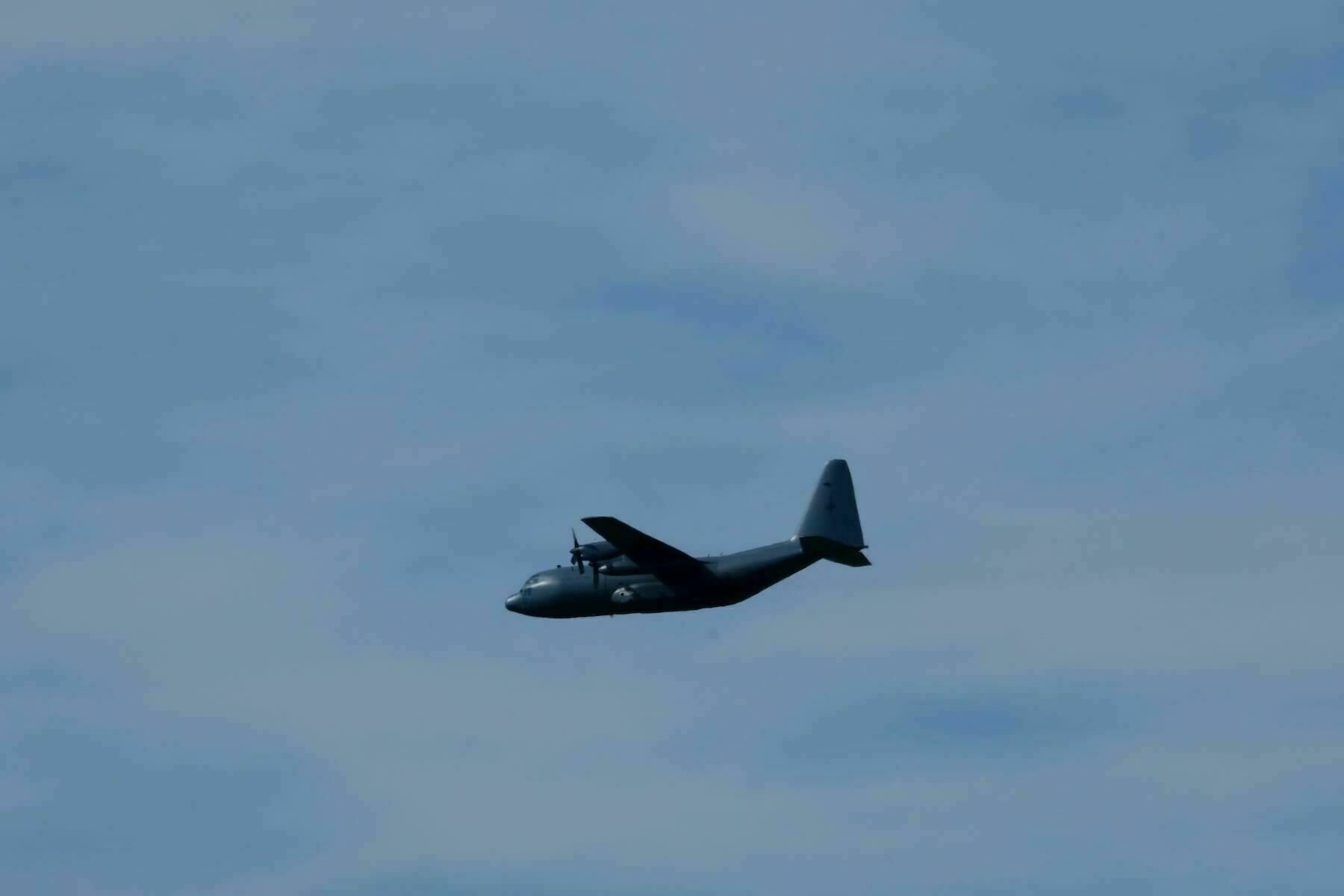 ANother C 130H NZ Hercules aircraft flying by.  