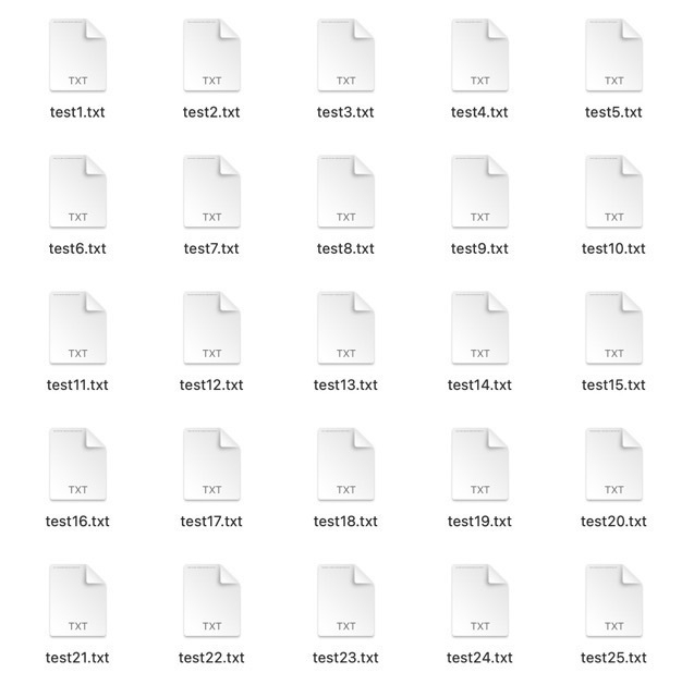 Finder window with numerous files created by the script. 