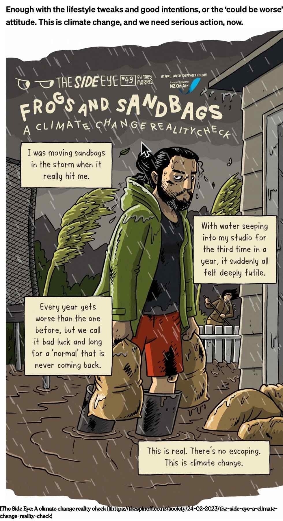 Sideeye climate change illustration first panel. 