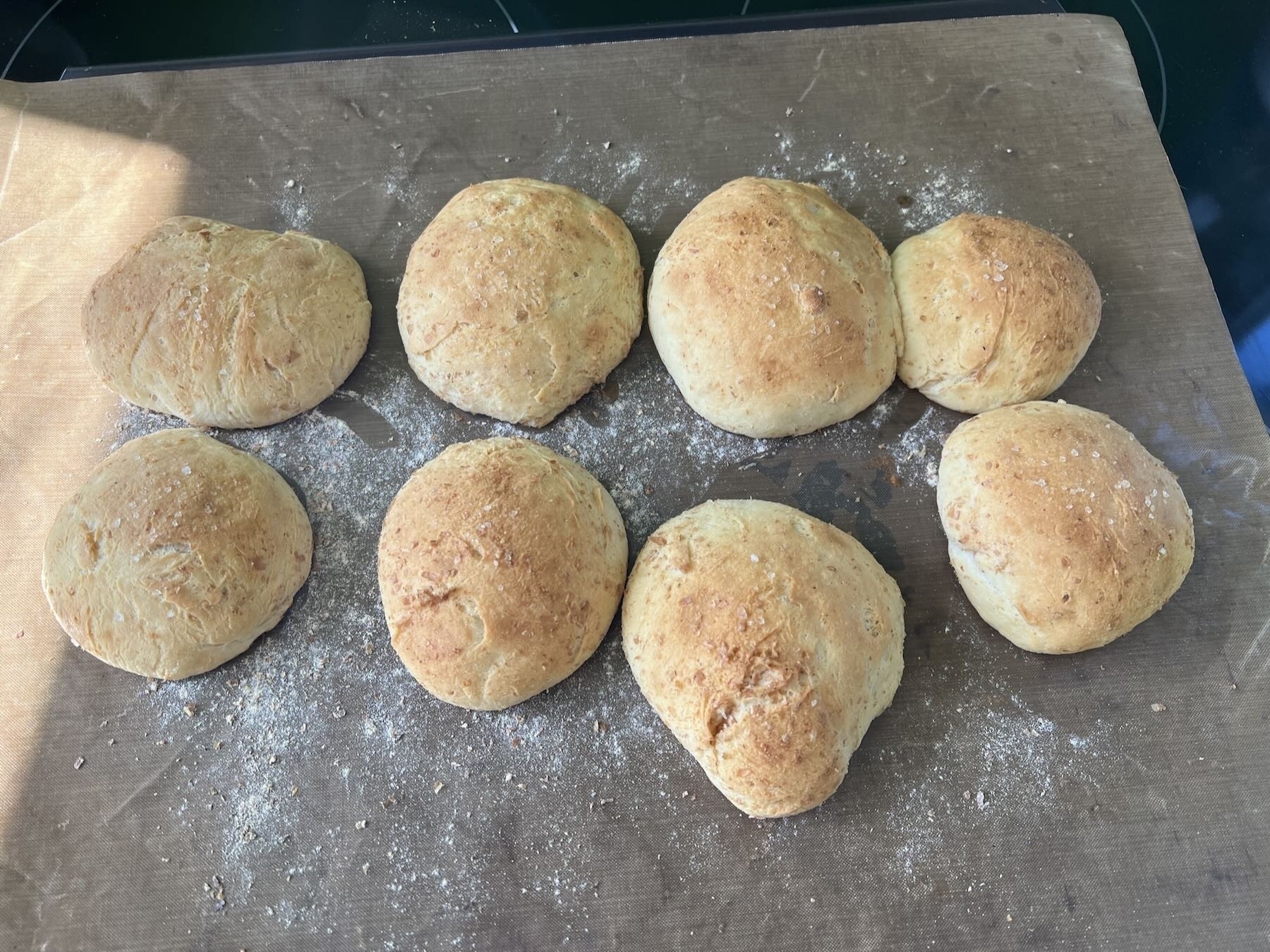 Bread rolls fresh from the oven.