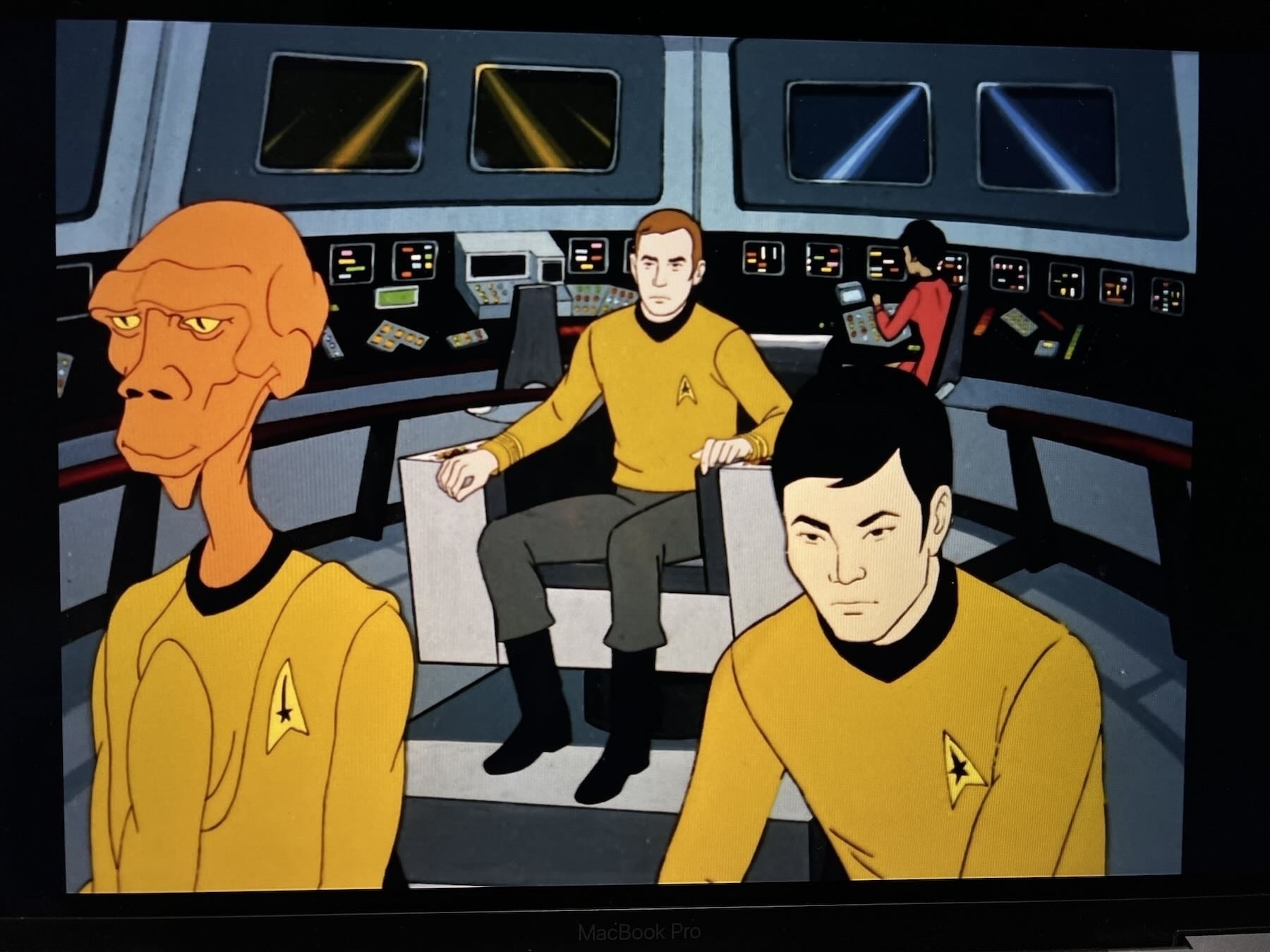 Photo of a bridge scene from Star Trek The Animated Series S02E01. 