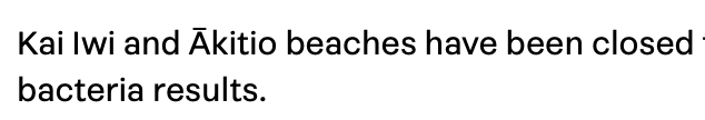 Screenshot of item text for Kai Iwi beach. 