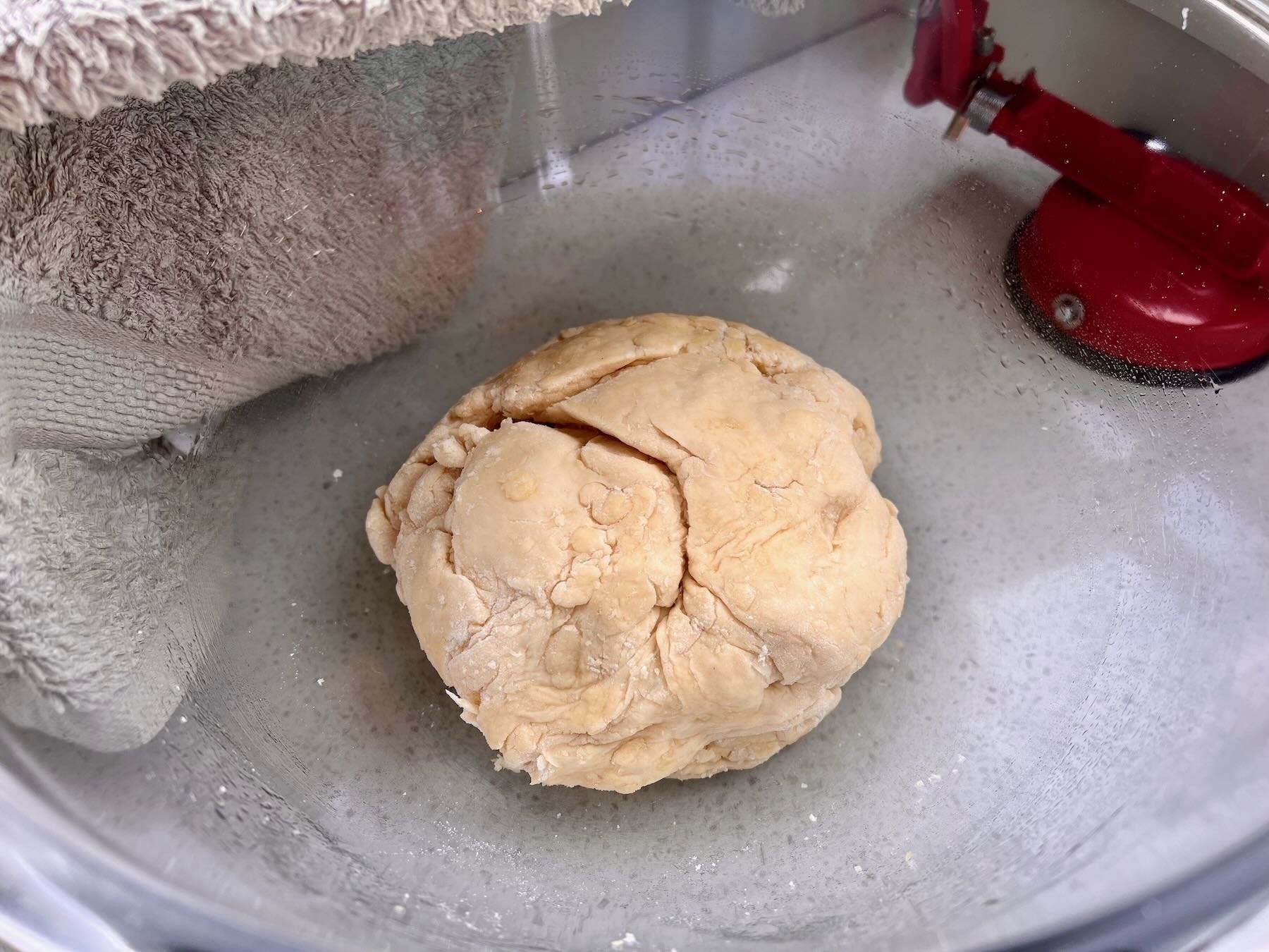Bread dough fresh from the new mixer. 