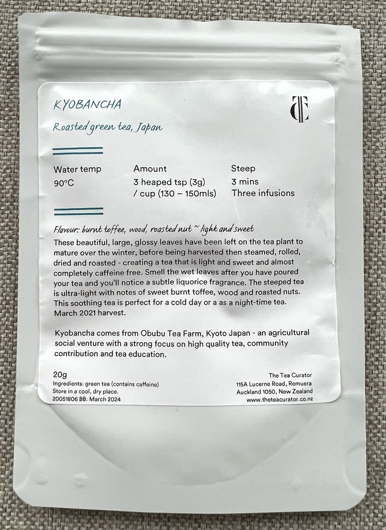 Kyobancha tea packet. 