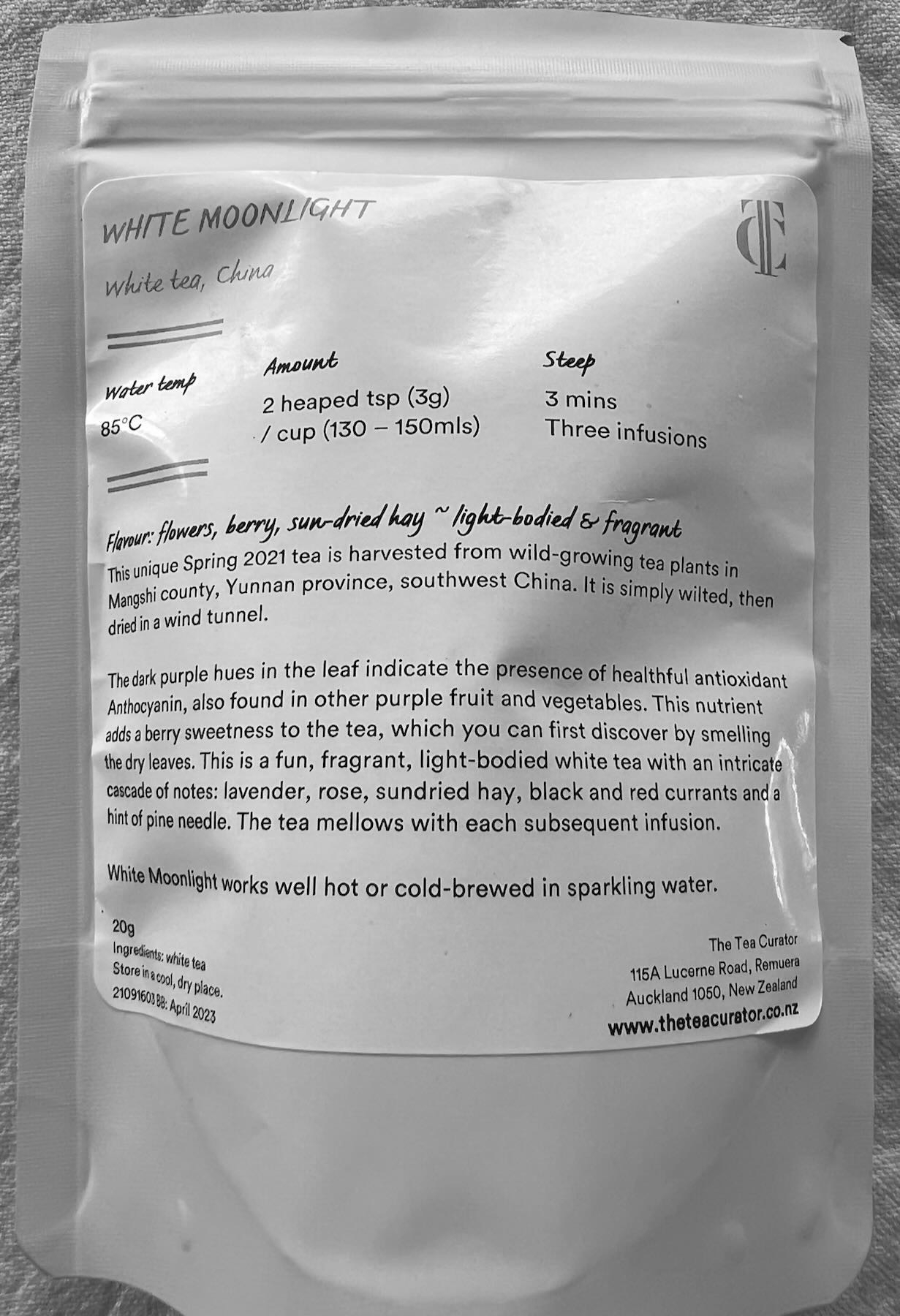 White Moonlight tea packet. 