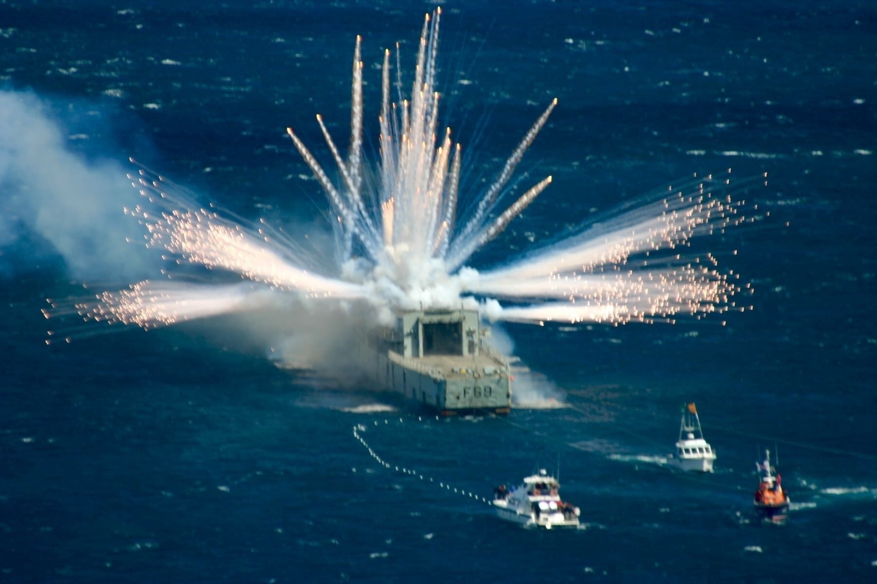 Fireworks as the ship explodes. 