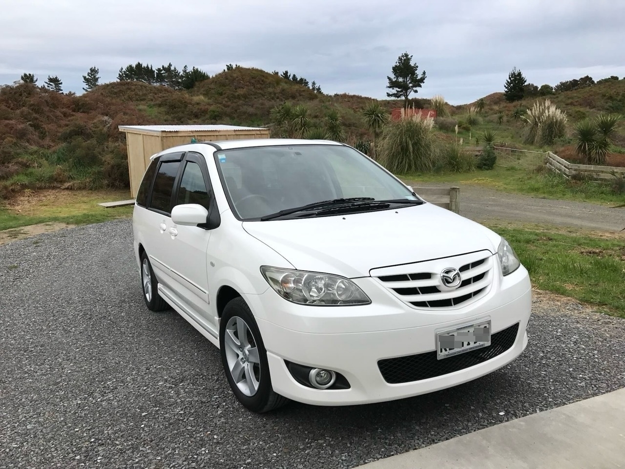 Large white car. 