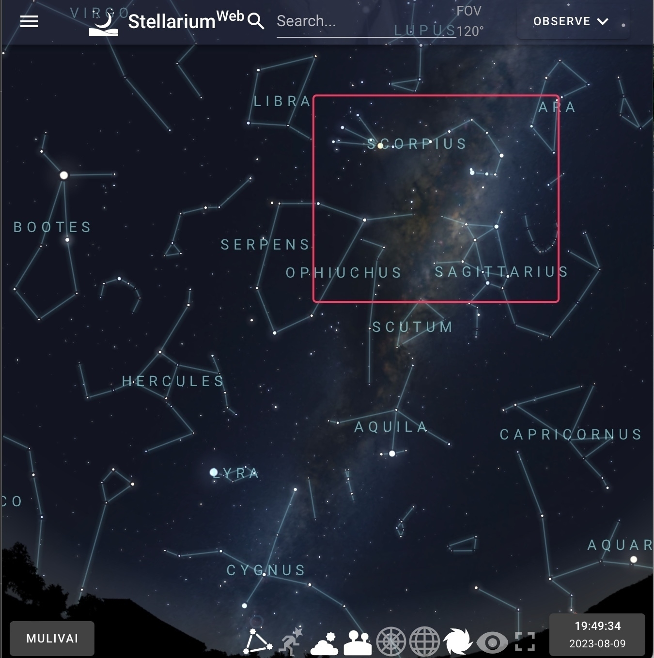 Screenshot of the sky near Scorpius. 