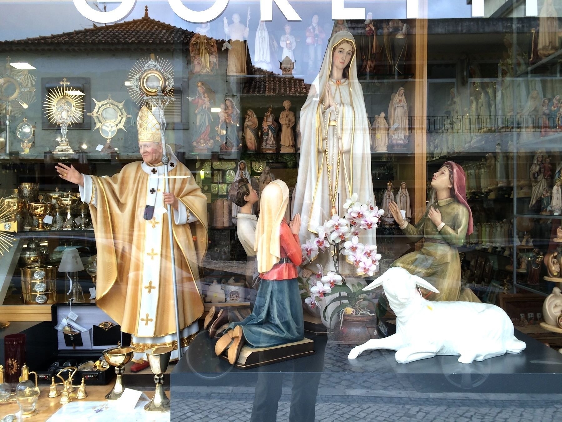 Fátima gift shops full of religious iconography. 