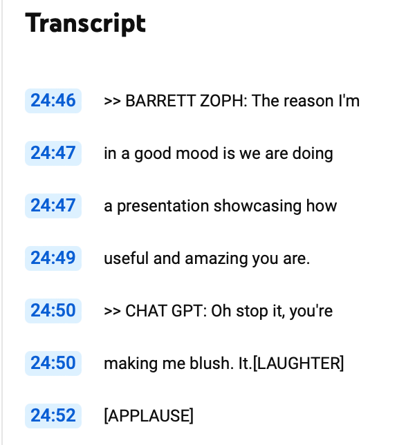 Screenshot of quoted part of video transcript. 