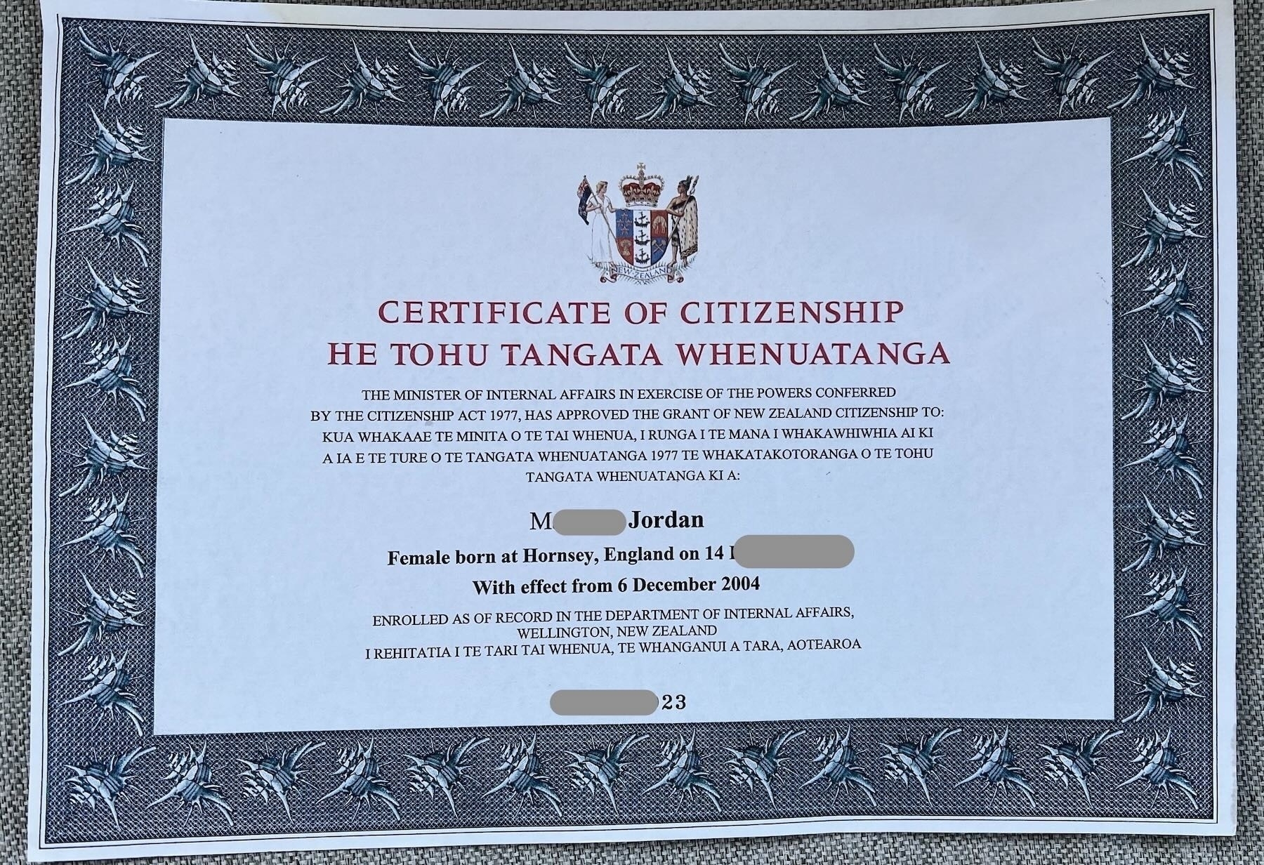 Citizenship certificate.