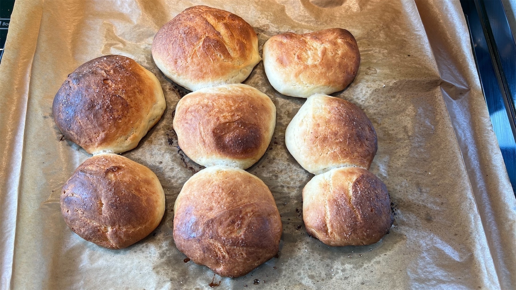 8 crusty rolls fresh from the oven.