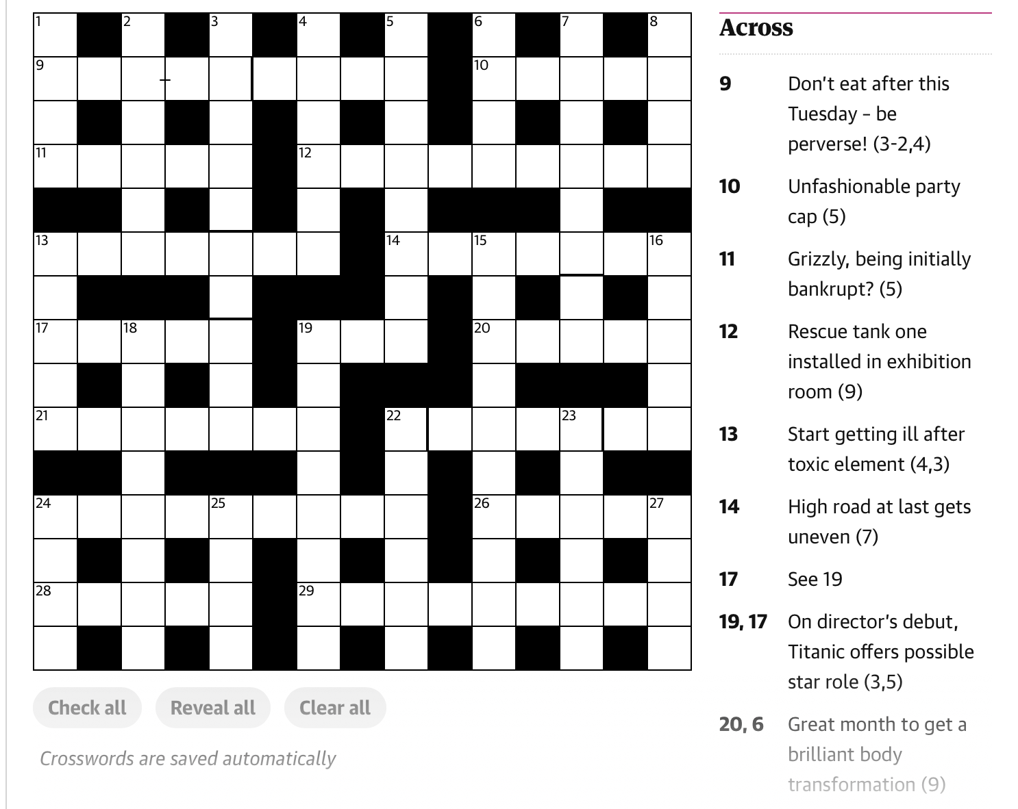 Cryptic crossword screenshot, number 29,400. 