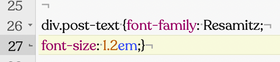 Line of CSS styles sheet showing font-family. 