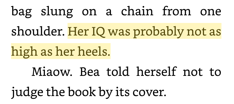 Screenshot of sentence: her IQ was probably not as high as her heels. 