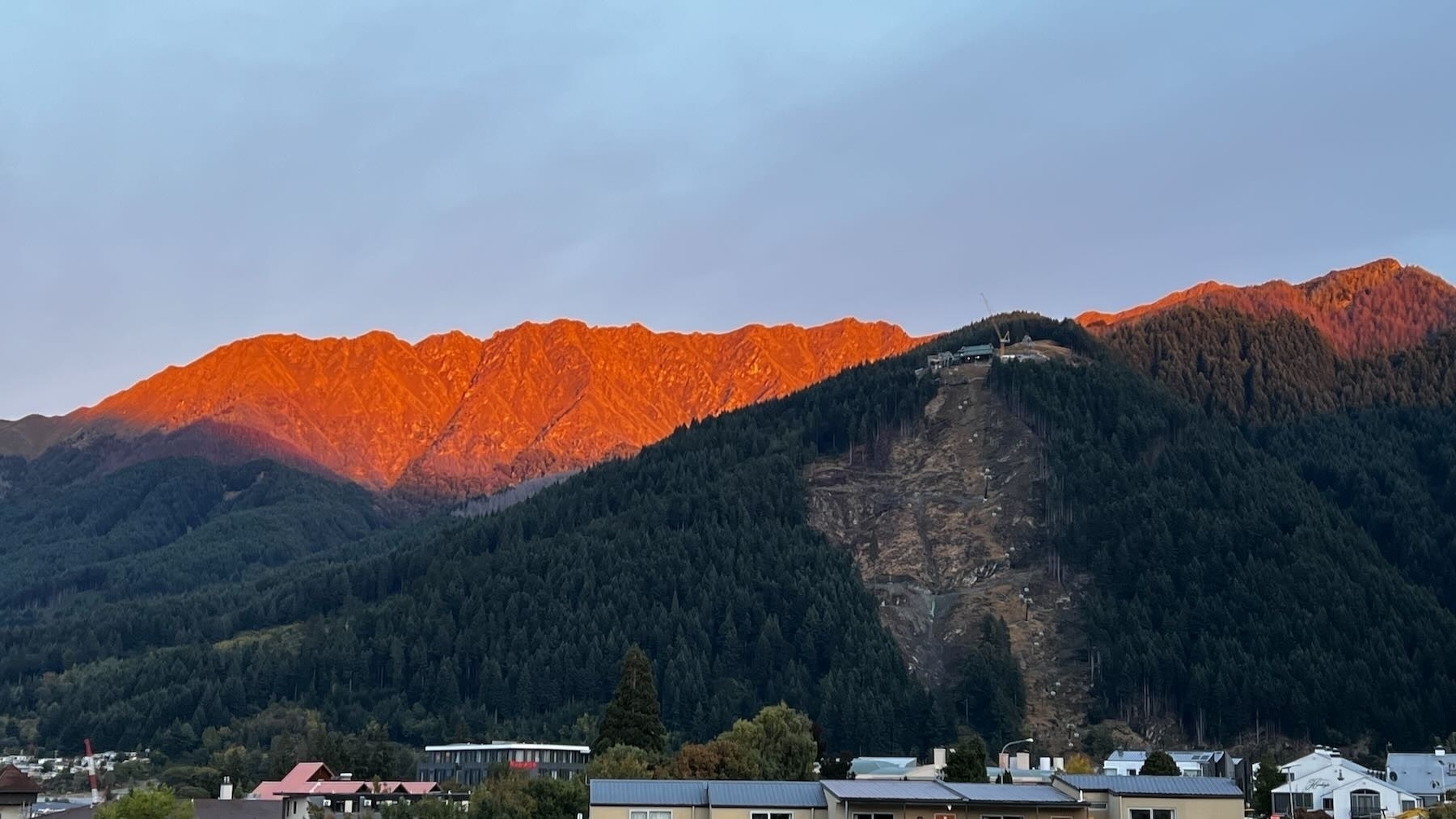 Fiery red mountain tops at dawn. 