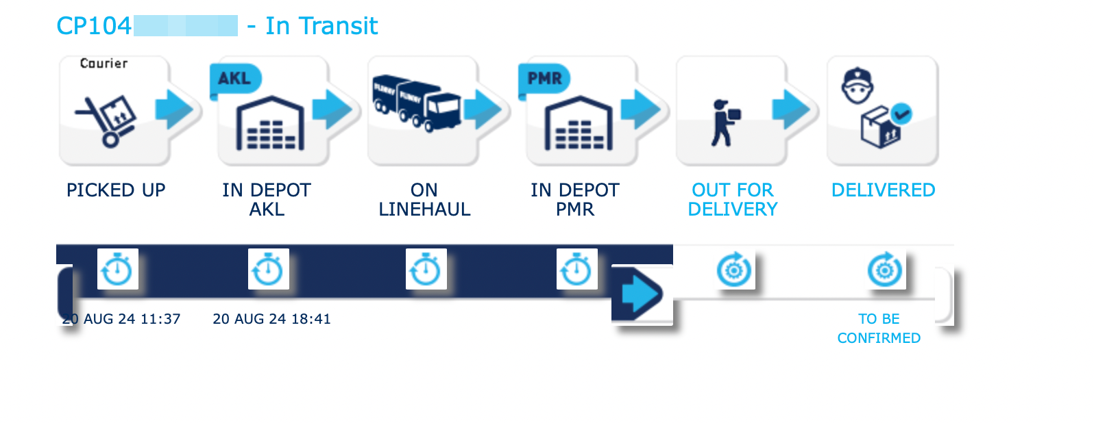 Shipping diagram shows the parcel stalled in Palmerston North. 