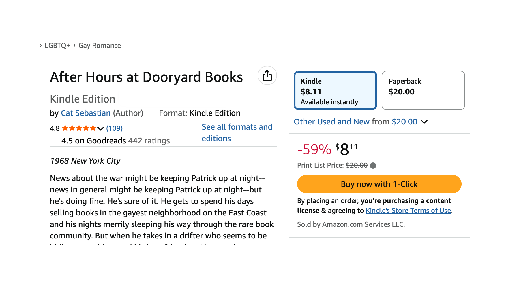 Screenshot shows the book now costs $8.11. 