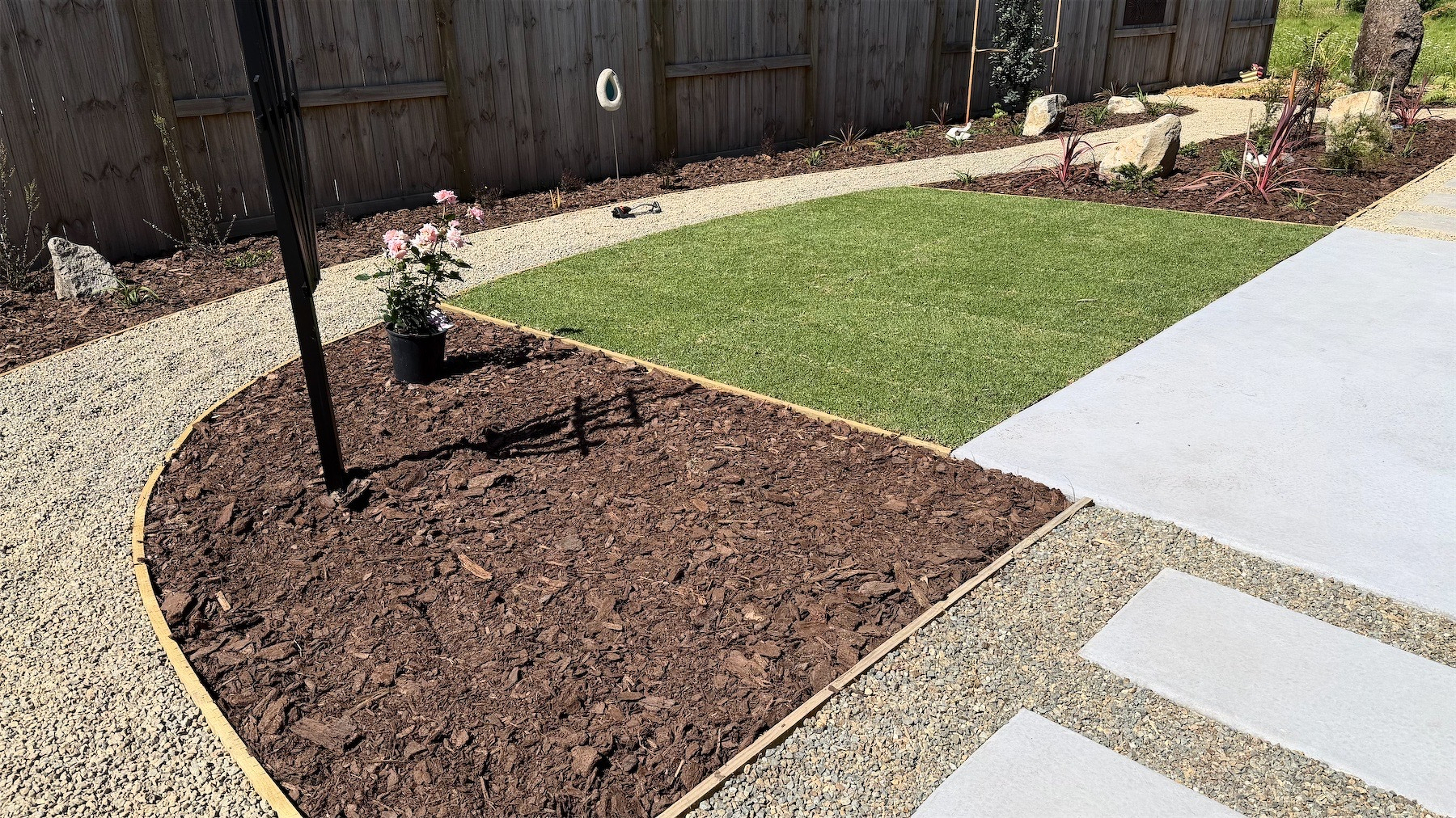 Very small patch of lawn in a garden. 