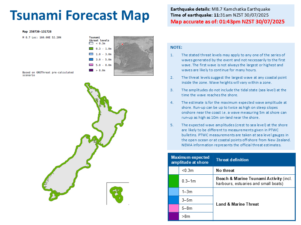 M8.7 Kamchatka Russia Earthquake Tsunami Forecast Map 30 07 2025 1243nzst 4.