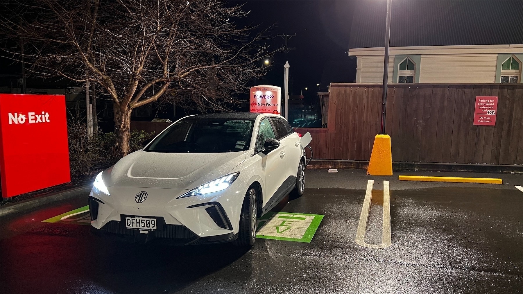 White EV charging.