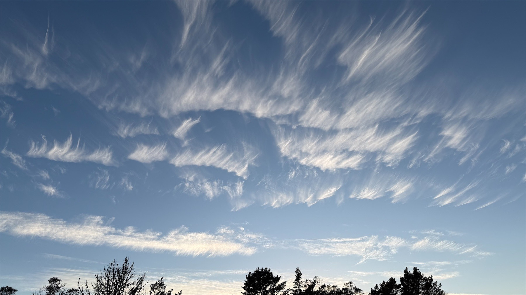 Wispy, streaky clouds.