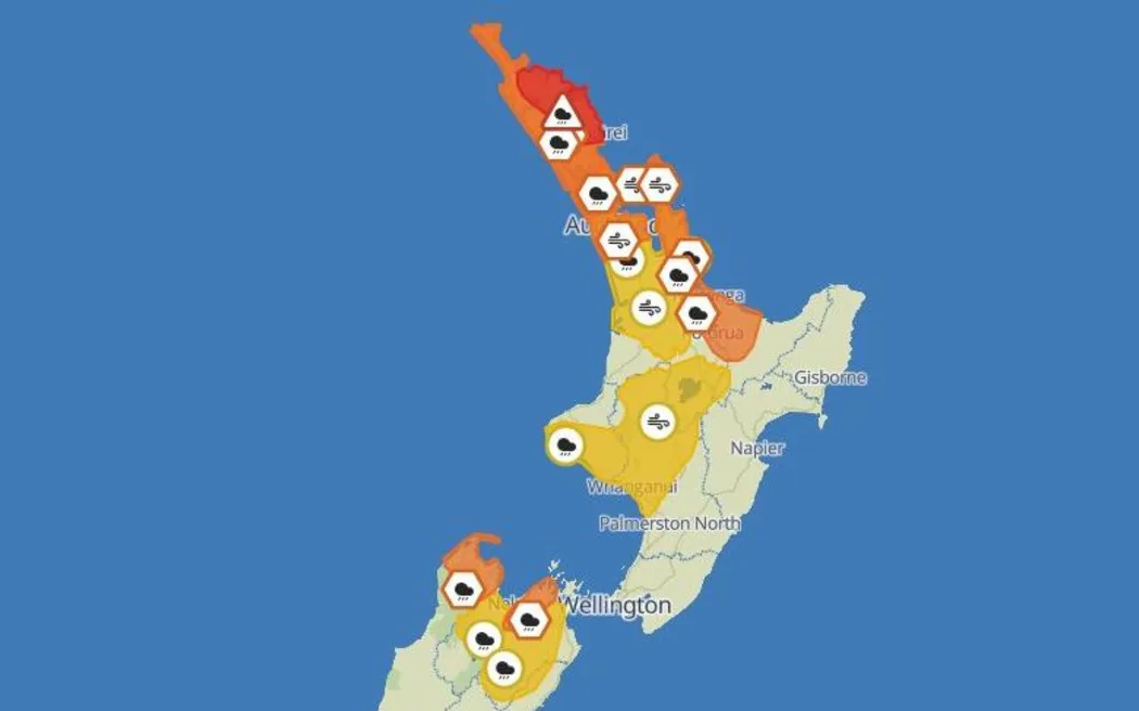 Map shows weather alerts.