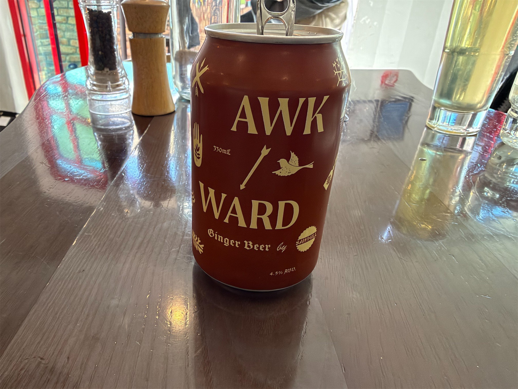 Awkward brand ginger beer. 
